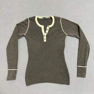 Title Nine Merino Wool Blend Ribbed Henley Pullover Sweater Gray Womens Size S